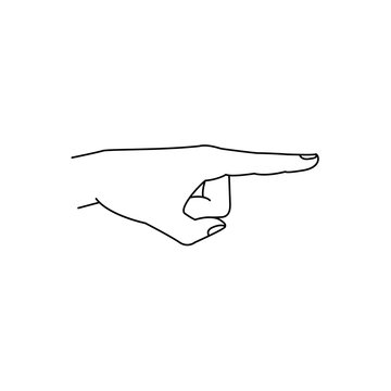 sketch man hand with index finger pointing out. Isolated monochrome illustration on a white background. Communication business design symbol, concept for app interface