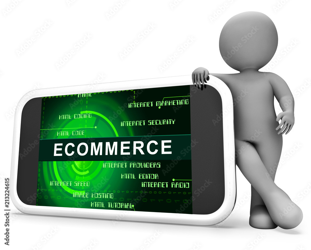 Poster ecommerce platform virtual marketplace portal 3d rendering