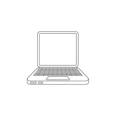 Fototapeta premium hand drawn laptop monochrome computer icon. PC notebook with monitor, screen keyboard. Digital technology, internet web design object. Isolated illustration on a white background.