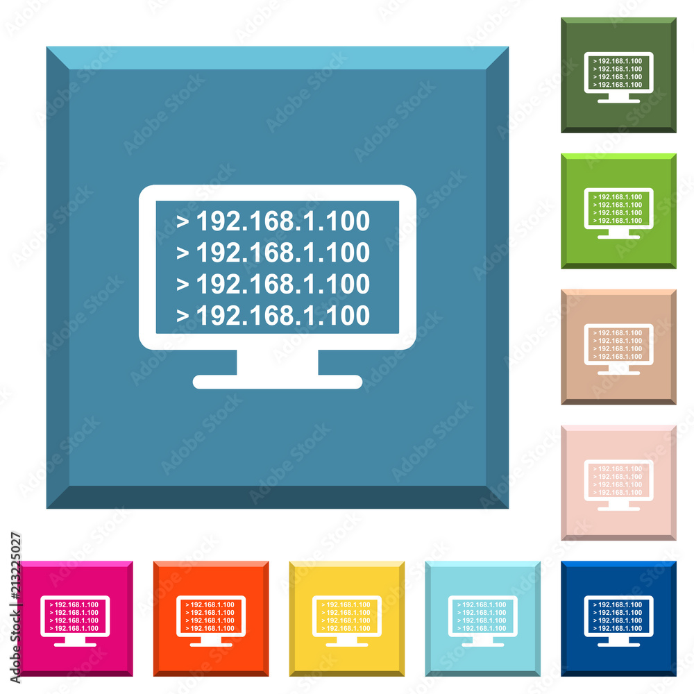 Poster ping remote computer white icons on edged square buttons