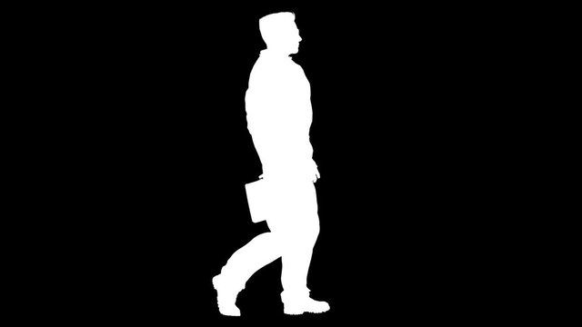 White silhouette of businessman. Alpha channel. Alpha matte. FullHD.