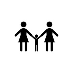 LGBT. Two adult women and small baby standing together. Lesbian parents with child. Homosexual couple with baby. Isolated vector icon