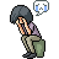 Fototapeta premium vector pixel art sad depression