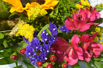 Various colorful summer flowers in a bouquet