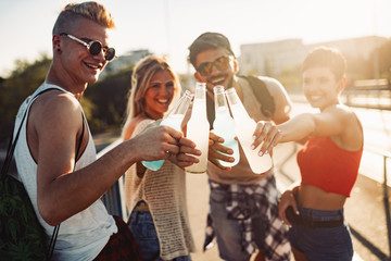 Group of young happy friends having fun time