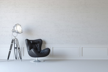 3d beautiful interior render with leather arm chhair and lamp