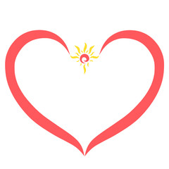 Heart shaped frame and shining sun, romance and light