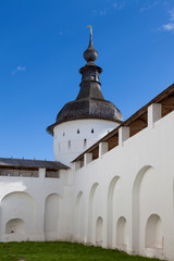 The walls and towers of the Rostov Kremlin in summer day
