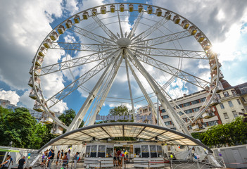 Budapest, Hungary - May 26, 2018: Budapest Eye ferris wheel in the city center of Budapest,  Hungary. Budapest Eye installed in Elisabeth Park