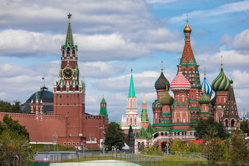 Saint Basil church in Moscow, Russia. View from new Zaryadie park
