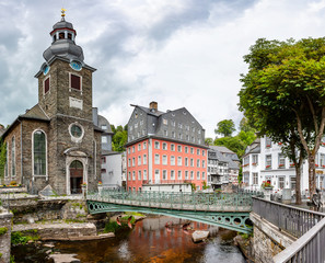 Panorama of Church and Red House in Monschau, Germany