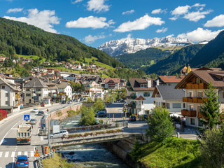 Famous alpine village Ortisei in Trentino, Italy, near by Dolomiti mountains. September, 2017