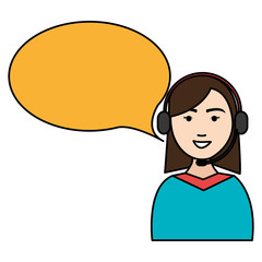 call center agent with headset and speech bubble