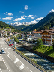 Famous alpine village Ortisei in Trentino, Italy, near by Dolomiti mountains. September, 2017