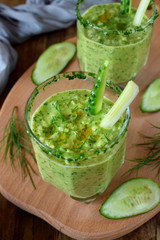 Green gazpacho in a glass. Cold soup of Spanish cuisine