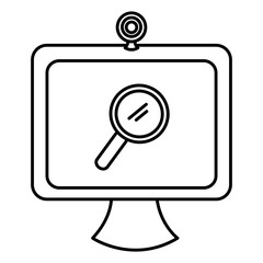 computer with webcamera and magnifying glass