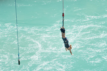 Sequence of a young lady bungy jumping at Kawarau bungy centre