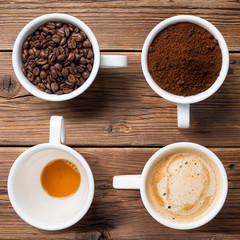 Four mugs of coffee