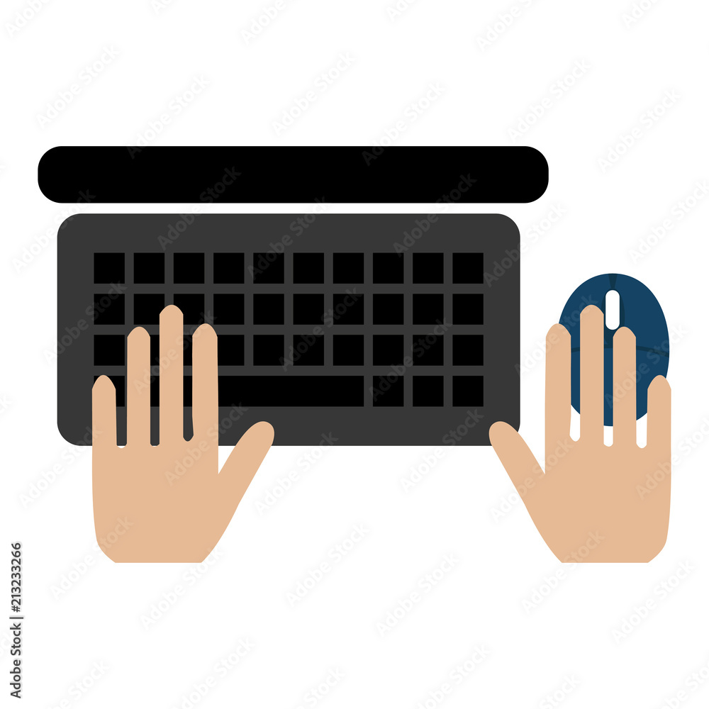 Poster hands using laptop with mouse