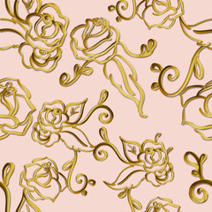 Hand drawn metallic copper  flowers on grey background 