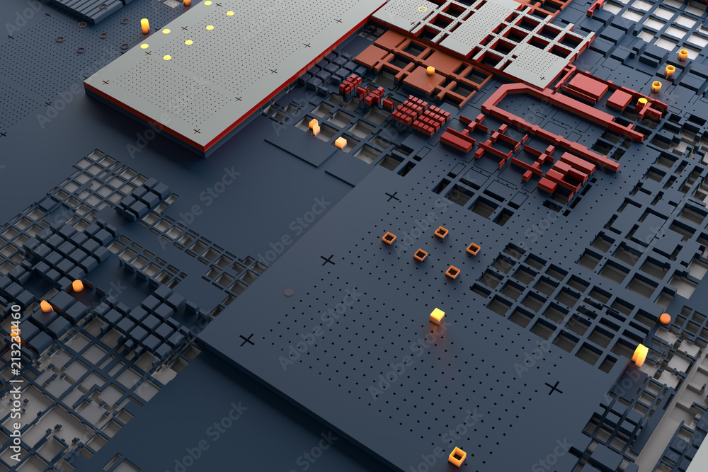 Poster 3d render abstract background. technology surface with a lot of details. simple geometry shapes extr