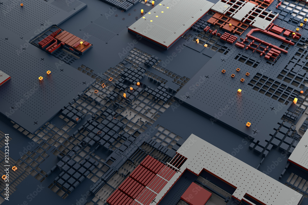 Poster 3d render abstract background. technology surface with a lot of details. simple geometry shapes extr