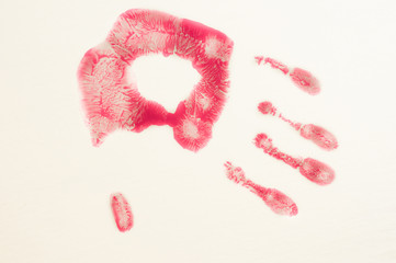 One red bloody human handprint on white background