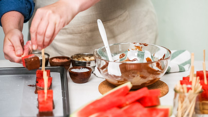 Chocolate covered watermelon bites