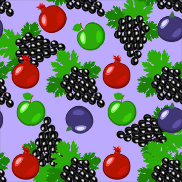 Fruits - apples, grapes, pomegranate, figs. Seamless pattern.