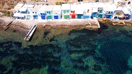 Aerial drone bird's eye view photo of picturesque and colourful fishing village of Klima with...