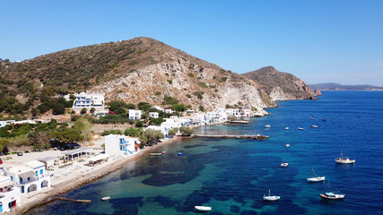 Aerial drone bird's eye view photo of picturesque and colourful fishing village of Klima with...