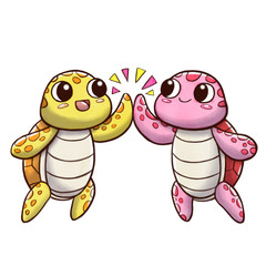 High five turtles - isolated in white background