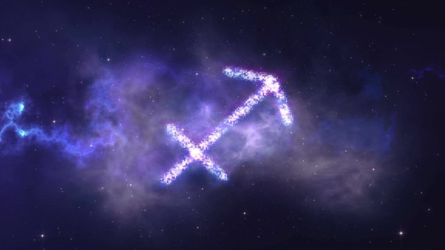zodiac sign sagittarius forming from the stars with space background