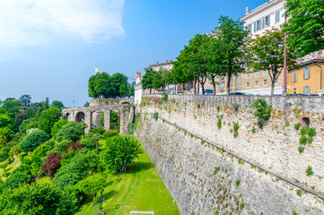 Fototapeta na wymiar View for Venetian walls and San Giacomo gate in Bergamo.