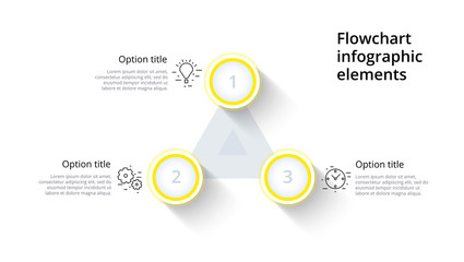 Business process chart infographics with 3 step segments. Circular corporate timeline infograph elements. Company presentation slide template. Modern vector info graphic layout design.