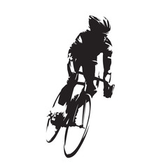 Cycling, road cyclist on his bike, isolated vector silhouette. Ink drawing, front view