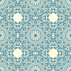 Floral Geometric Pattern with hand-drawing Mandala. Vector super illustration. For fabric, textile, bandana, scarg, transcendental print