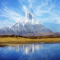 Foto auf Acrylglas K2 Berge. Schneegipfel in der Nähe der Seenlandschaft