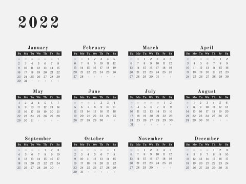 2022 Year Calendar horizontal design