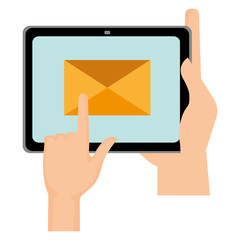 hands sending email with tablet device