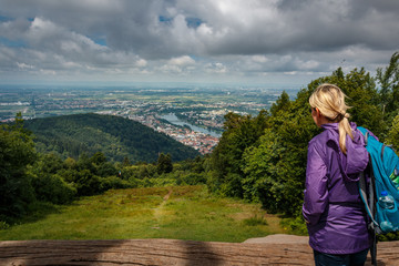 Panorama Aussicht vom Königstuhl in Heidelberg, Baden Württemberg, Deutschland - obrazy, fototapety, plakaty