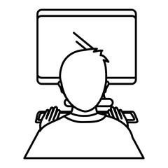 user with computer desktop