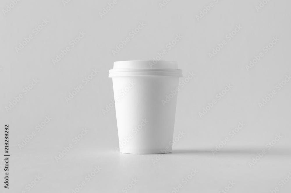 Wall mural 8 oz. white coffee paper cup mock-up with lid.