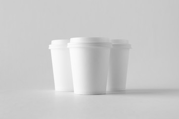 8 oz. white coffee paper cup mock-up with lid.