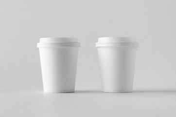 8 oz. white coffee paper cup mock-up with lid.