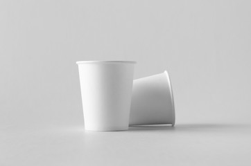8 oz. white coffee paper cup mock-up without lid.