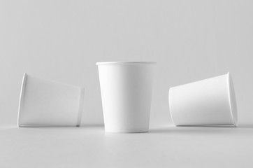 8 oz. white coffee paper cup mock-up without lid.