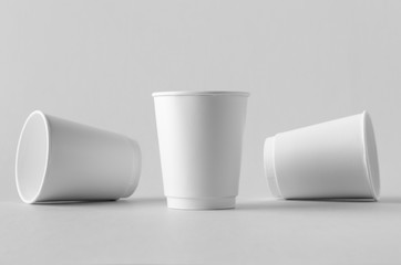 8 oz. white double wall coffee paper cup mock-up without lid.