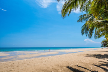 Sand beach and blue sky background