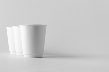 8 oz. white double wall coffee paper cup mock-up without lid.